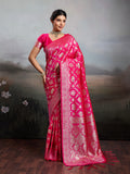 Rani Pink Silk Blend Saree With Blouse Piece