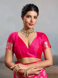 Rani Pink Silk Blend Saree With Blouse Piece