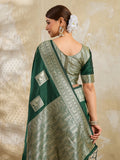 Dark Green Silk Blend Saree With Blouse Piece