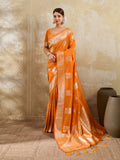 Orange Silk Blend Saree With Blouse Piece