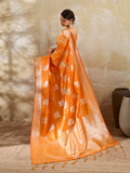 Orange Silk Blend Saree With Blouse Piece