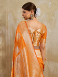 Orange Silk Blend Saree With Blouse Piece