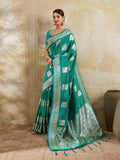 Sea Green Silk Blend Saree With Blouse Piece