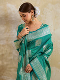 Sea Green Silk Blend Saree With Blouse Piece