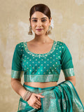 Sea Green Silk Blend Saree With Blouse Piece