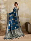 Teal Blue Silk Blend Saree With Blouse Piece