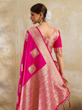 Magenta Silk Blend Saree With Blouse Piece