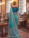 Teal Blue Silk Saree With Blouse Piece