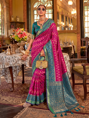 Rani Pink Silk Saree With Blouse Piece