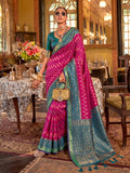 Rani Pink Silk Saree With Blouse Piece