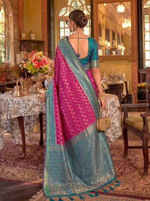 Rani Pink Silk Saree With Blouse Piece