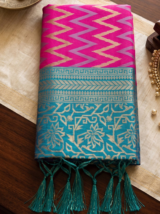 Rani Pink Silk Saree With Blouse Piece