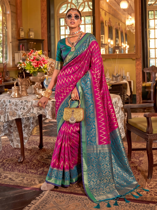 Rani Pink Silk Saree With Blouse Piece