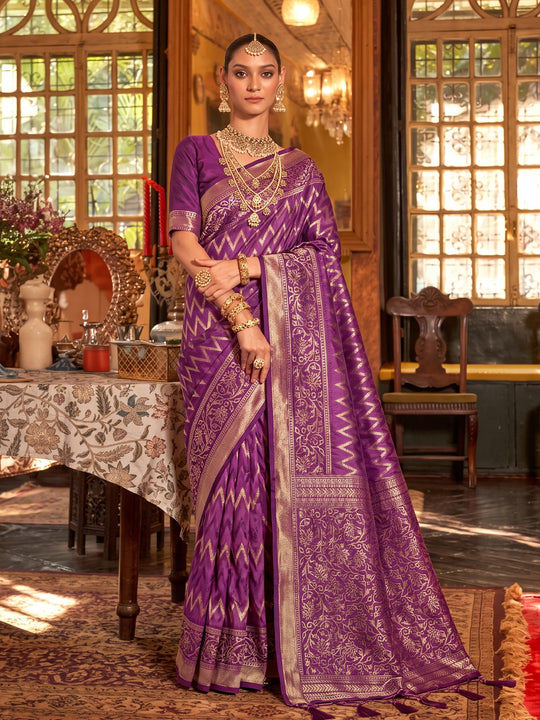 Purple Silk Saree With Blouse Piece
