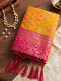 ORANGE & Red Silk Saree With Blouse Piece