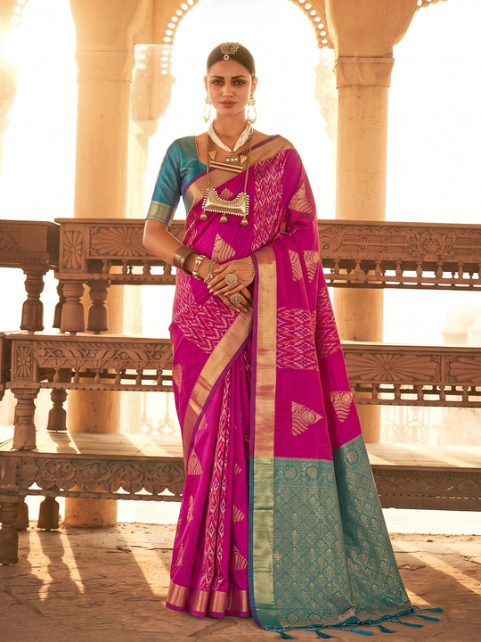 Magenta Soft Silk Saree With Blouse Piece