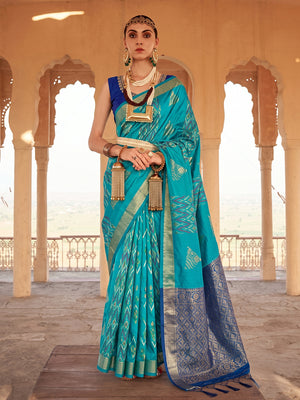 Sky Blue Soft Silk Saree With Blouse Piece