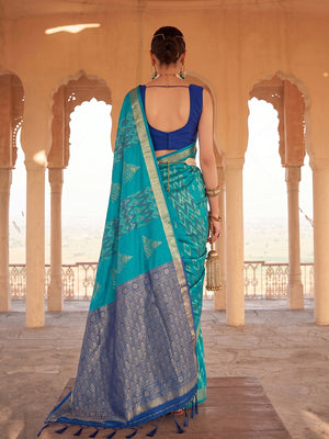 Sky Blue Soft Silk Saree With Blouse Piece