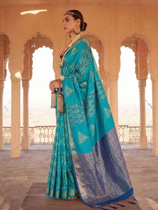 Sky Blue Soft Silk Saree With Blouse Piece
