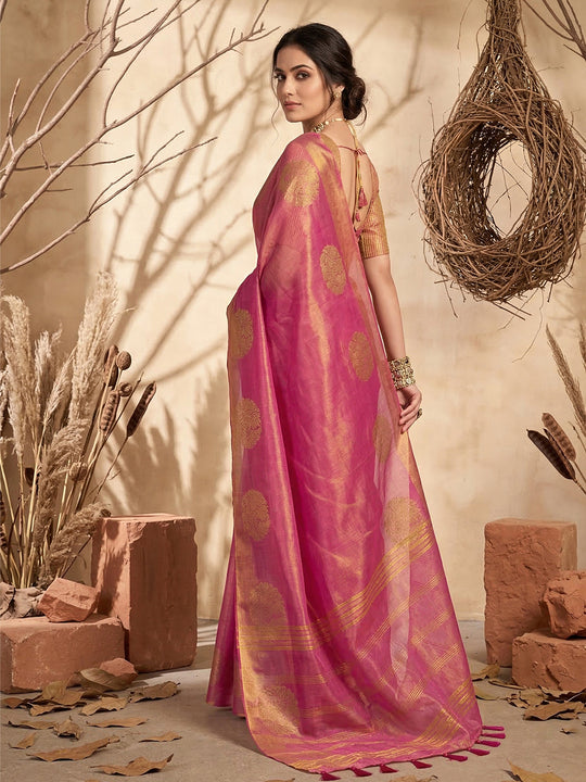 Wine Tissue Silk Saree With Blouse Piece