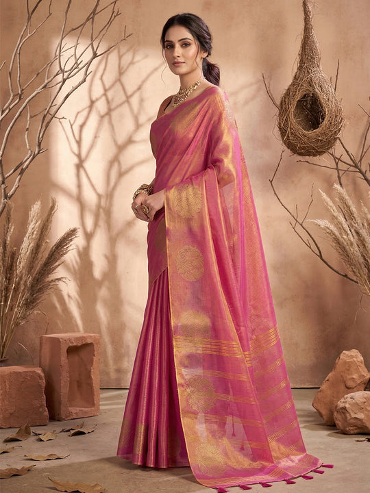 Wine Tissue Silk Saree With Blouse Piece