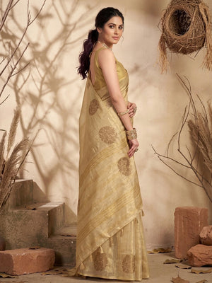 Cream Tissue Silk Saree With Blouse Piece