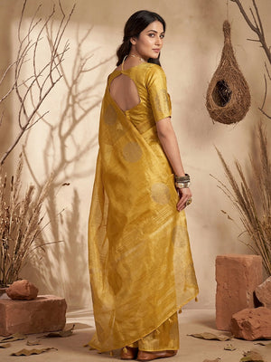 Yellow Tissue Silk Saree With Blouse Piece