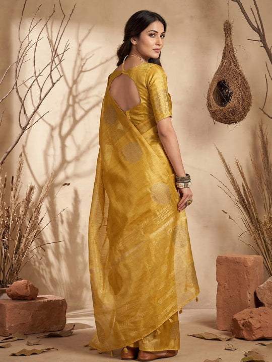 Yellow Tissue Silk Saree With Blouse Piece