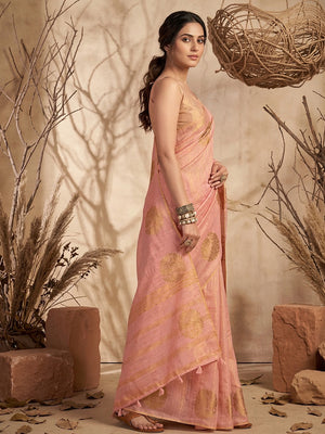 Pink Tissue Silk Saree With Blouse Piece