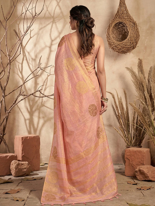 Pink Tissue Silk Saree With Blouse Piece