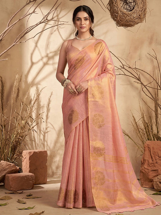 Pink Tissue Silk Saree With Blouse Piece