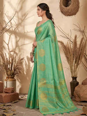 Green Tissue Silk Saree With Blouse Piece