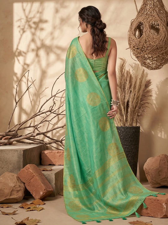 Green Tissue Silk Saree With Blouse Piece