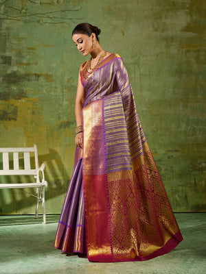 Lavender Silk Blend Saree With Blouse Piece