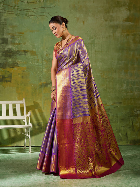 Lavender Silk Blend Saree With Blouse Piece