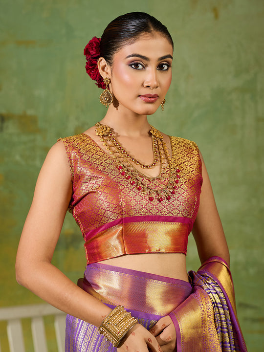 Lavender Silk Blend Saree With Blouse Piece