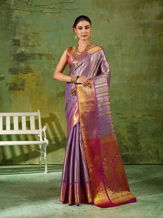 Lavender Silk Blend Saree With Blouse Piece