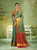 Rama Green Silk Blend Saree With Blouse Piece