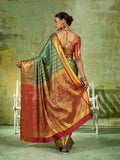 Rama Green Silk Blend Saree With Blouse Piece