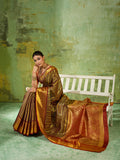 Brown Silk Blend Saree With Blouse Piece