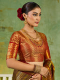 Brown Silk Blend Saree With Blouse Piece