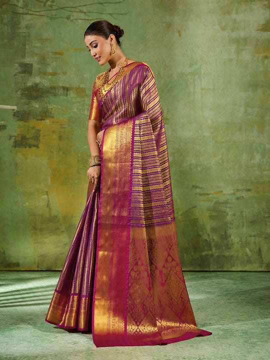 LIGHT Purple Silk Blend Saree With Blouse Piece