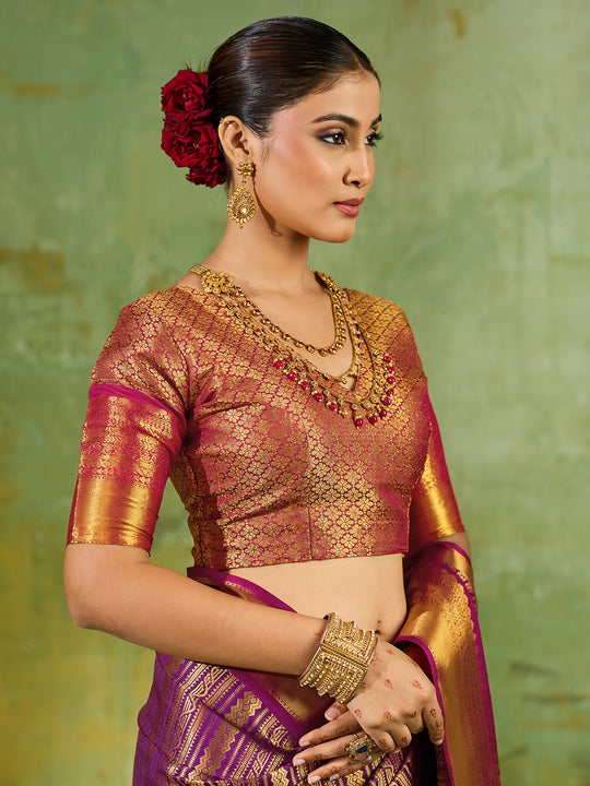 LIGHT Purple Silk Blend Saree With Blouse Piece