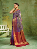 Royal Blue Silk Blend Saree With Blouse Piece
