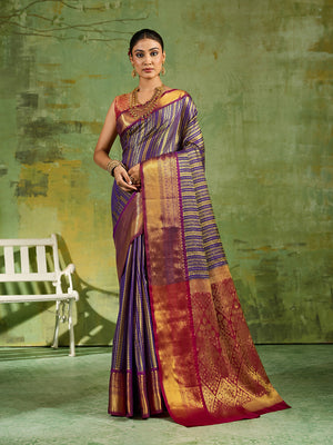 Royal Blue Silk Blend Saree With Blouse Piece