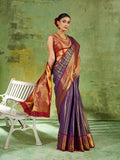 Royal Blue Silk Blend Saree With Blouse Piece