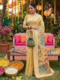 Yellow Linen Cotton Saree With Blouse Piece