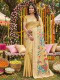 Yellow Linen Cotton Saree With Blouse Piece