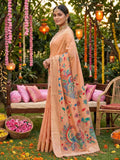 Peach Linen Cotton Saree With Blouse Piece