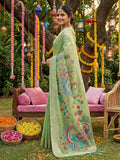 Light Green Linen Cotton Saree With Blouse Piece